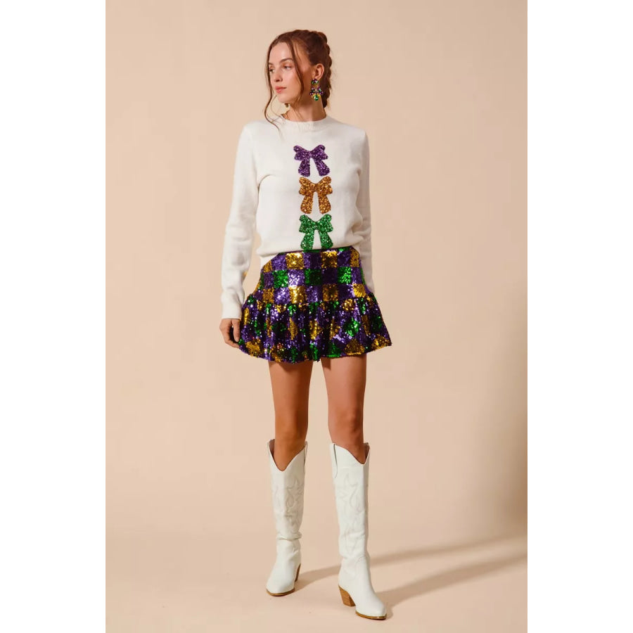 SO ME Mardi Gras Checker Sequins Mini Skirt Apparel and Accessories