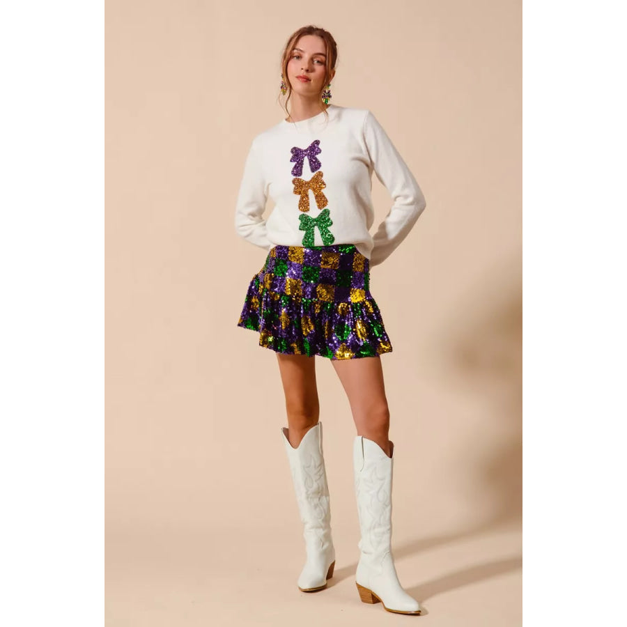 SO ME Mardi Gras Checker Sequins Mini Skirt Apparel and Accessories