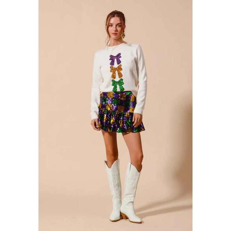 SO ME Mardi Gras Checker Sequins Mini Skirt Apparel and Accessories