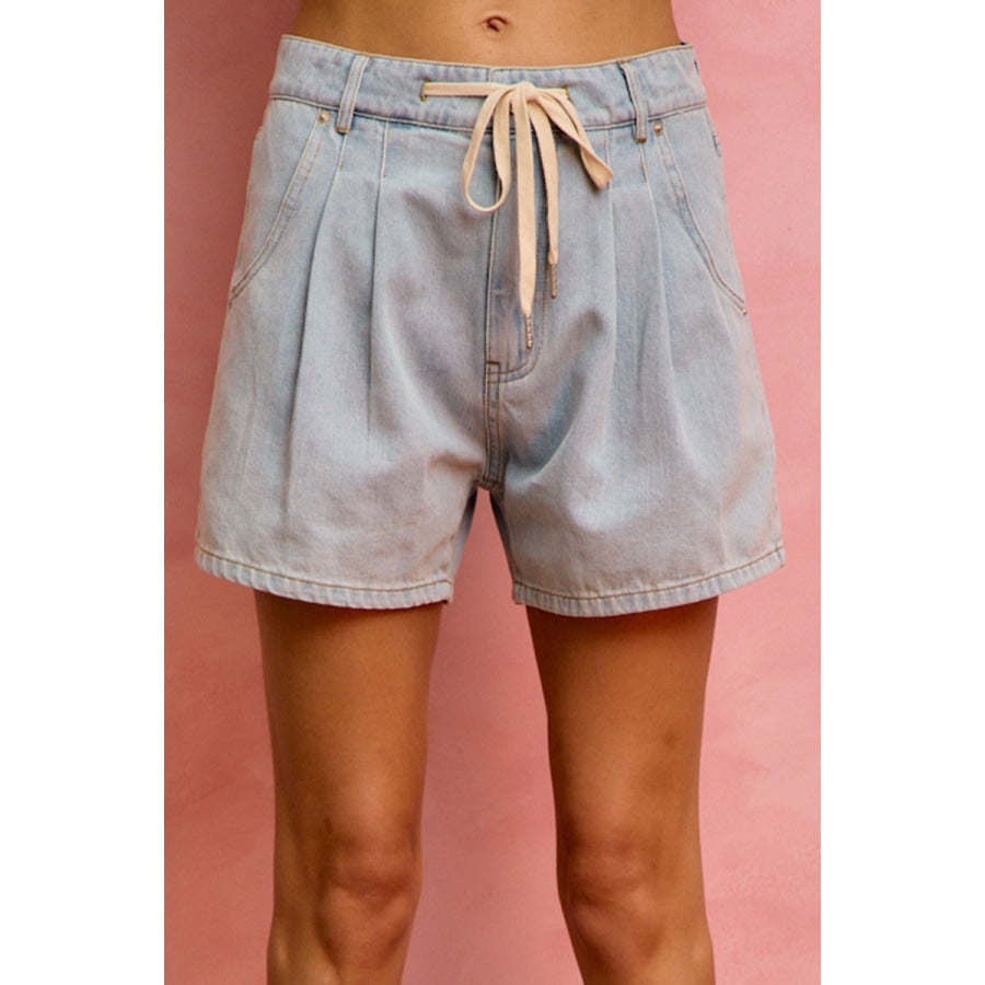 SO ME Mid Rise Denim Shorts With Cotton Tape Drawstring Apparel and Accessories