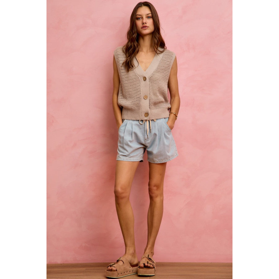 SO ME Mid Rise Denim Shorts With Cotton Tape Drawstring Apparel and Accessories