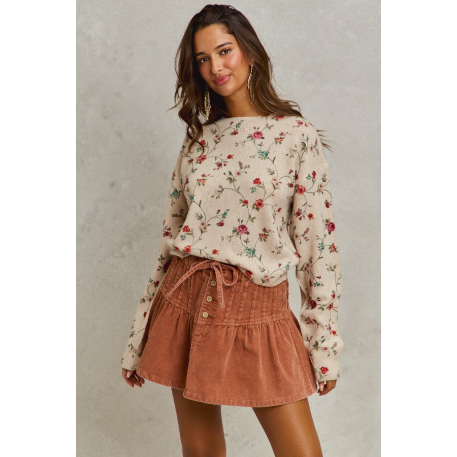 SO ME Mineral Wash Pintucked Corduroy Mini Flared Skirt Apparel and Accessories