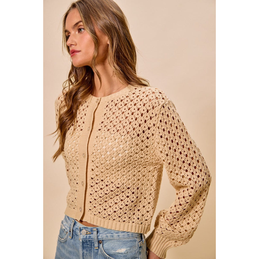 SO ME Open Knitted Button Down Cardigan Sweater Top NATURAL / S Apparel and Accessories