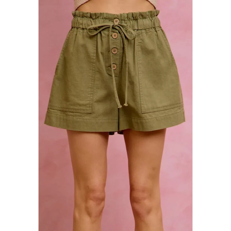 SO ME Paper Bag Patch Pocket Drawstring Twill Shorts Apparel and Accessories