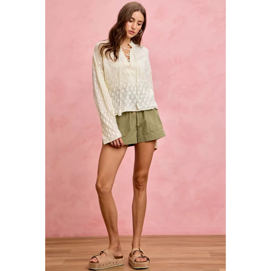 SO ME Paper Bag Patch Pocket Drawstring Twill Shorts Apparel and Accessories