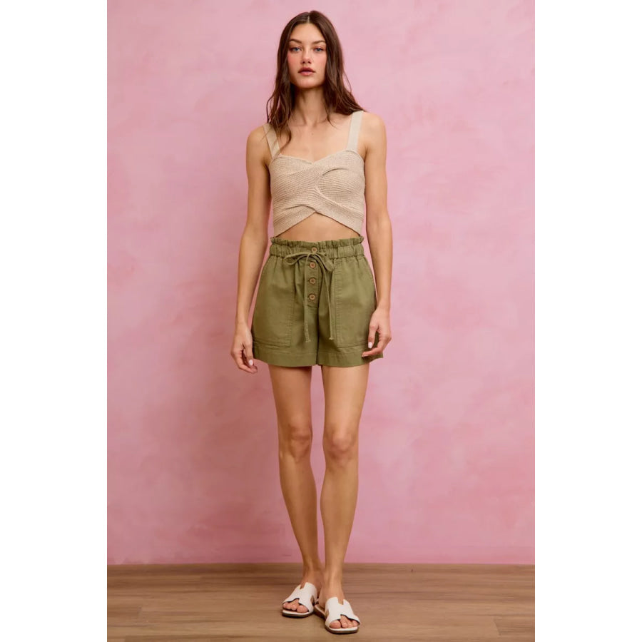 SO ME Paper Bag Patch Pocket Drawstring Twill Shorts Apparel and Accessories