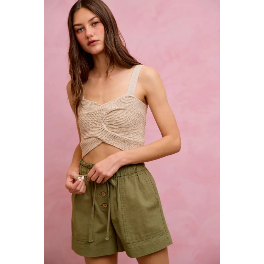 SO ME Paper Bag Patch Pocket Drawstring Twill Shorts Apparel and Accessories