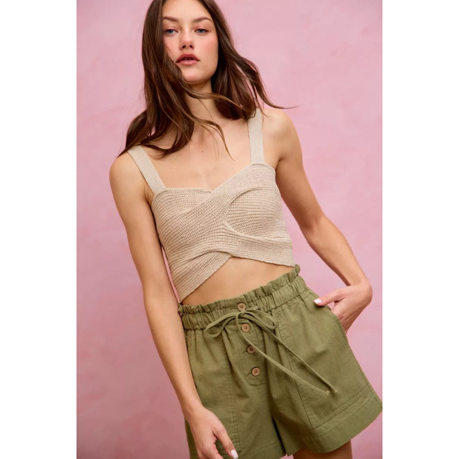 SO ME Paper Bag Patch Pocket Drawstring Twill Shorts Apparel and Accessories