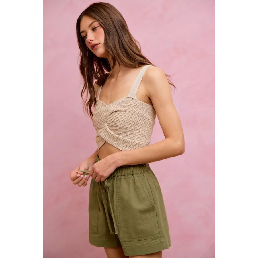 SO ME Paper Bag Patch Pocket Drawstring Twill Shorts Apparel and Accessories