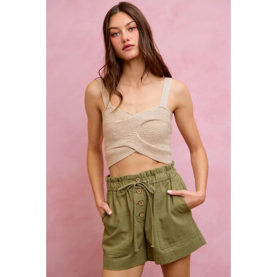 SO ME Paper Bag Patch Pocket Drawstring Twill Shorts Apparel and Accessories