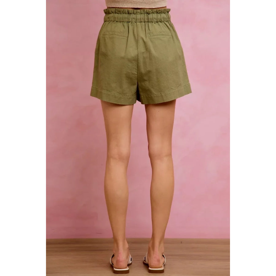 SO ME Paper Bag Patch Pocket Drawstring Twill Shorts Apparel and Accessories
