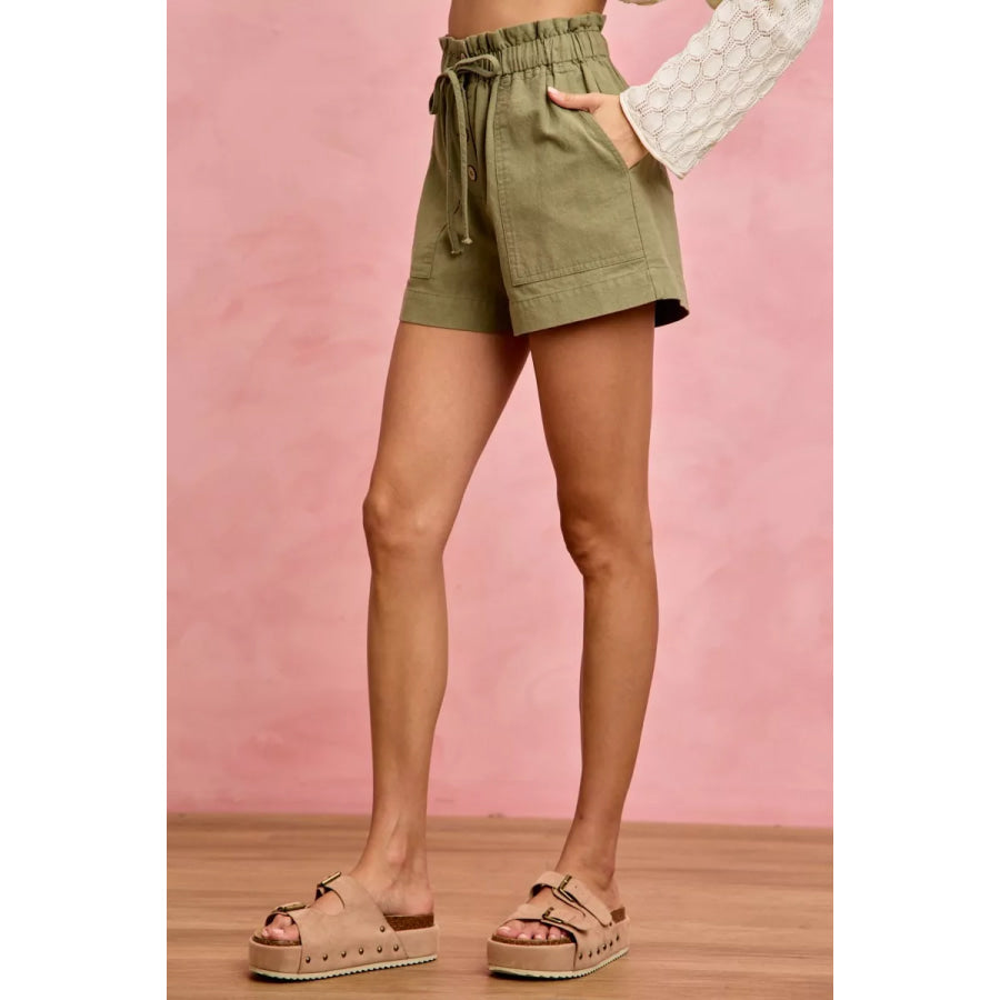 SO ME Paper Bag Patch Pocket Drawstring Twill Shorts Apparel and Accessories