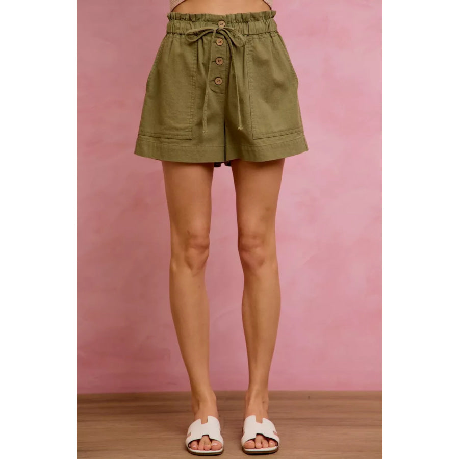 SO ME Paper Bag Patch Pocket Drawstring Twill Shorts Apparel and Accessories