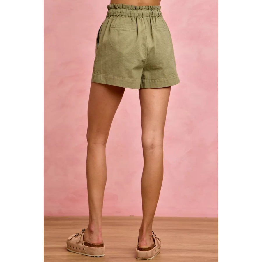 SO ME Paper Bag Patch Pocket Drawstring Twill Shorts Apparel and Accessories