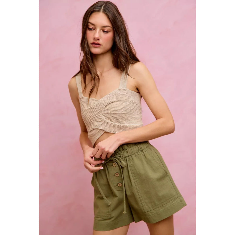 SO ME Paper Bag Patch Pocket Drawstring Twill Shorts Apparel and Accessories
