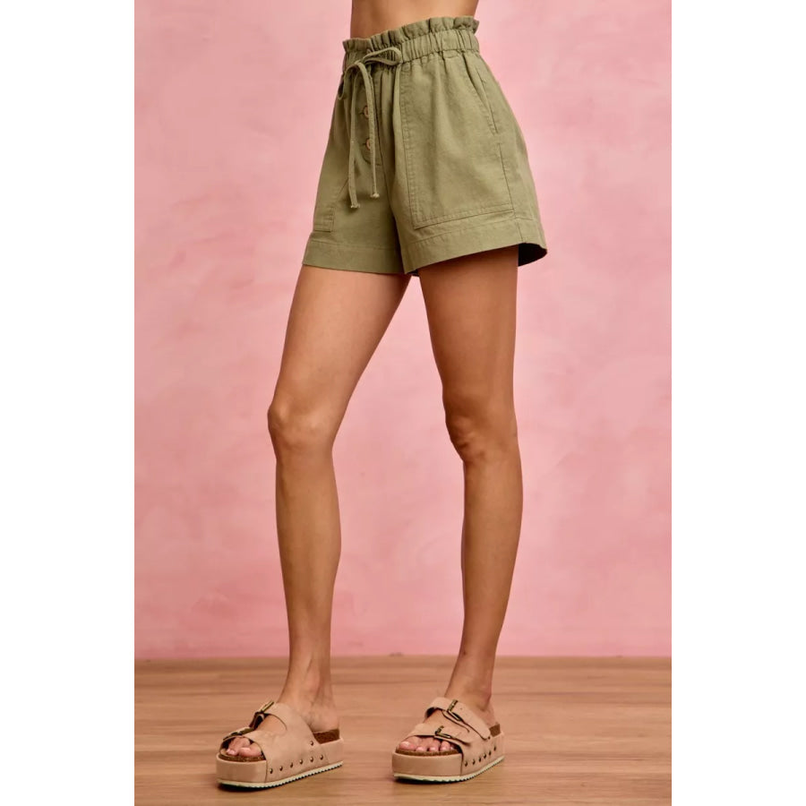 SO ME Paper Bag Patch Pocket Drawstring Twill Shorts Apparel and Accessories