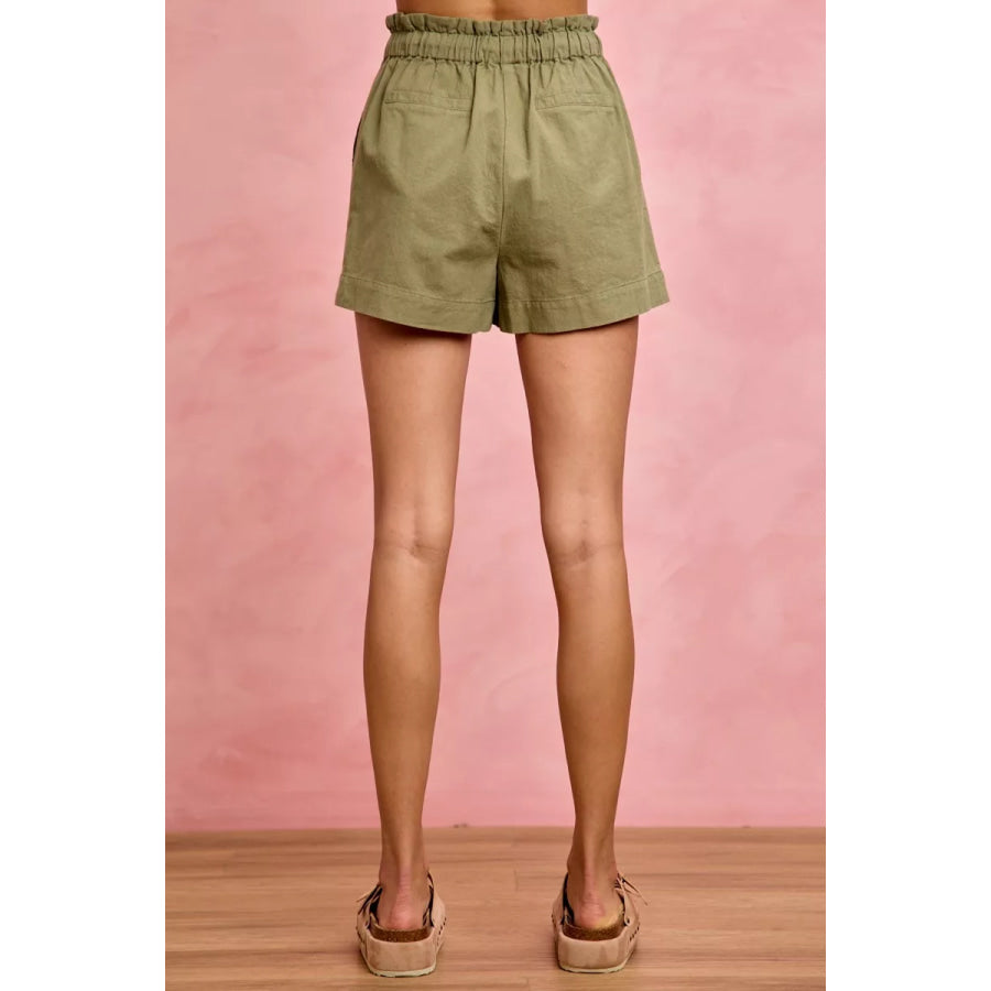 SO ME Paper Bag Patch Pocket Drawstring Twill Shorts Apparel and Accessories