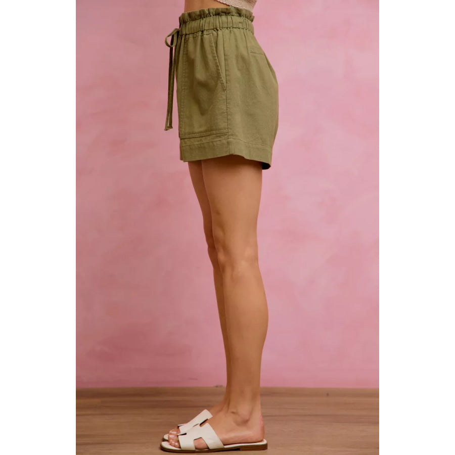 SO ME Paper Bag Patch Pocket Drawstring Twill Shorts Apparel and Accessories