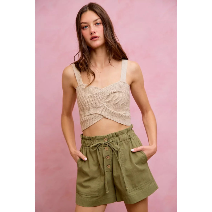 SO ME Paper Bag Patch Pocket Drawstring Twill Shorts Apparel and Accessories