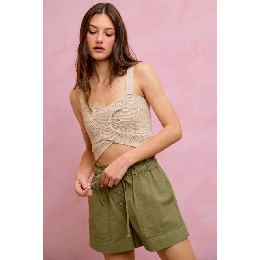 SO ME Paper Bag Patch Pocket Drawstring Twill Shorts Apparel and Accessories