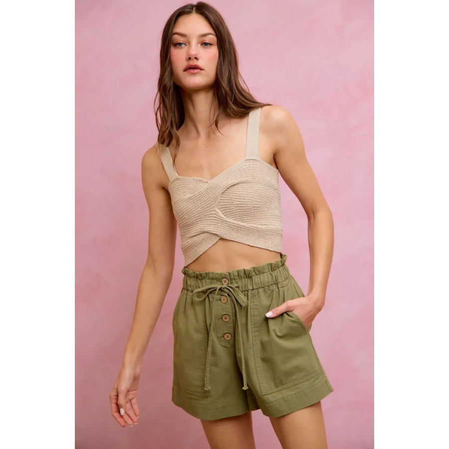 SO ME Paper Bag Patch Pocket Drawstring Twill Shorts Apparel and Accessories