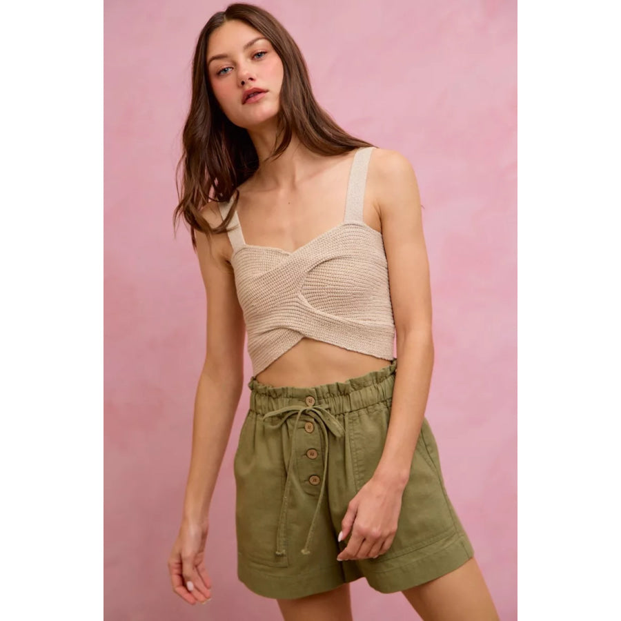 SO ME Paper Bag Patch Pocket Drawstring Twill Shorts Apparel and Accessories