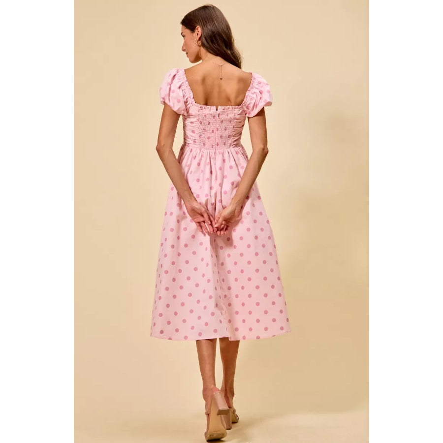 SO ME Polka Cotton Print Short Sleeves Midi Dress Apparel and Accessories