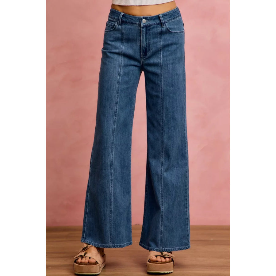 SO ME Seam Detail Mid Rise Stretch Denim Jeans DENIM / S Apparel and Accessories
