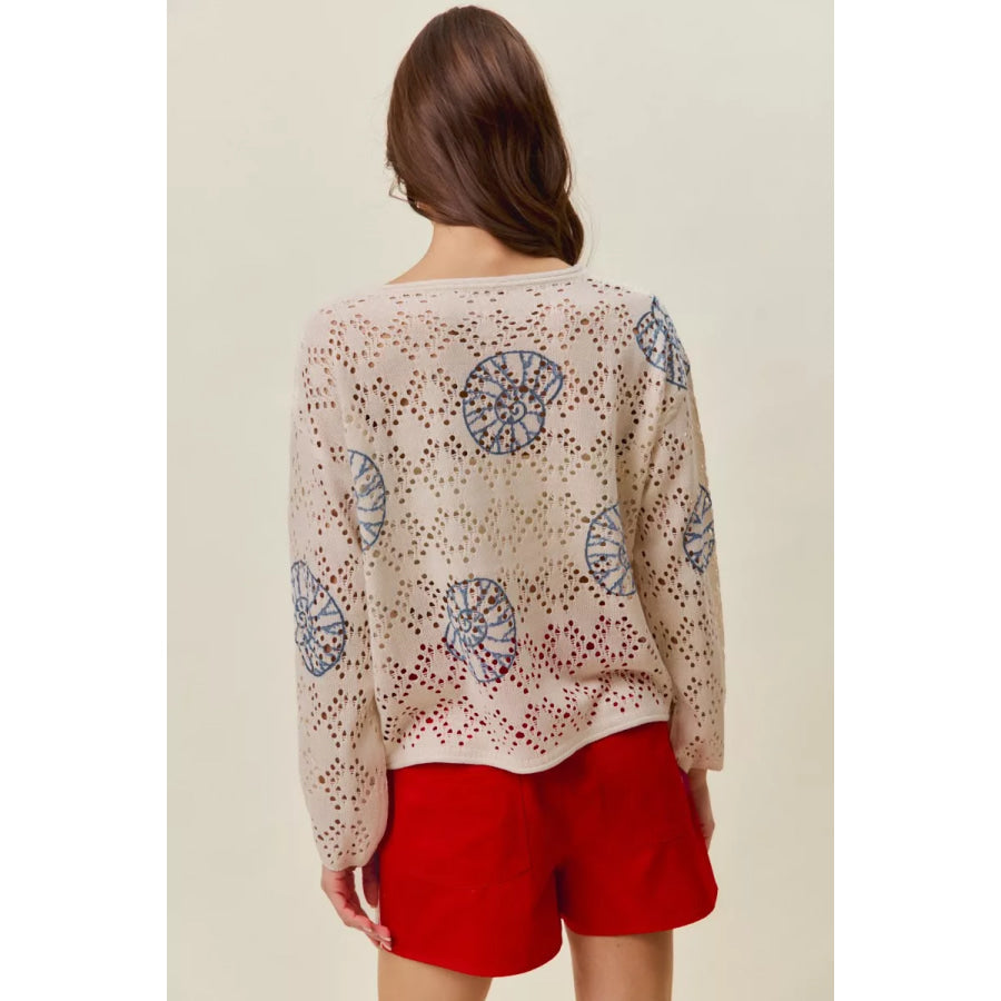 SO ME Seashell Lightweight Sweater Top Apparel and Accessories