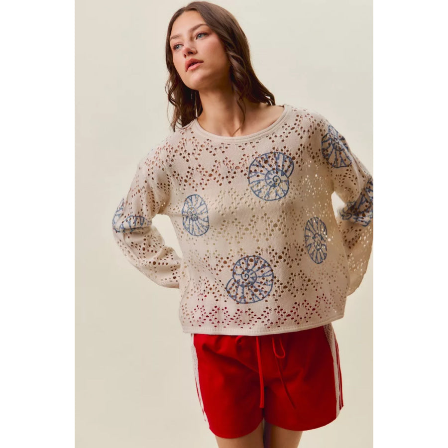 SO ME Seashell Lightweight Sweater Top Apparel and Accessories