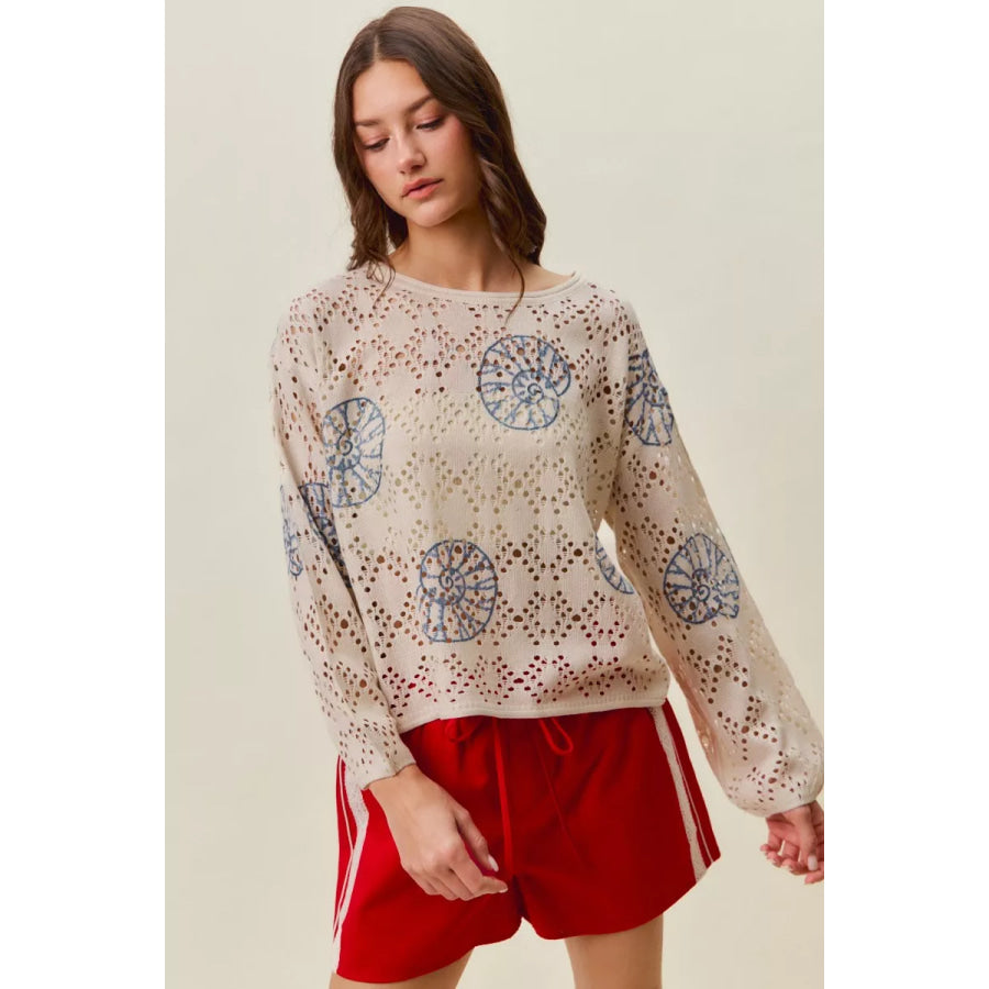 SO ME Seashell Lightweight Sweater Top Apparel and Accessories
