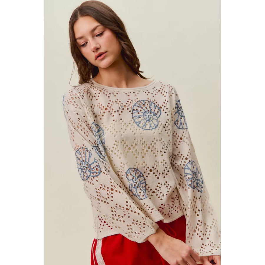 SO ME Seashell Lightweight Sweater Top Apparel and Accessories