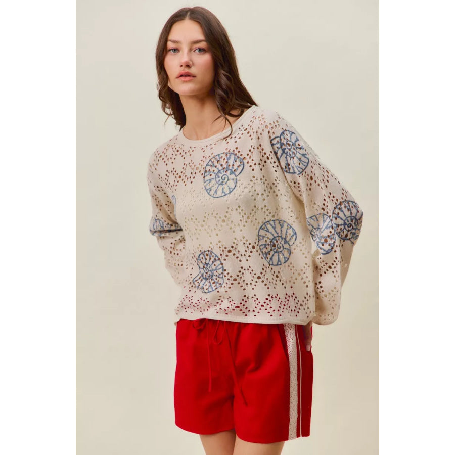 SO ME Seashell Lightweight Sweater Top Apparel and Accessories