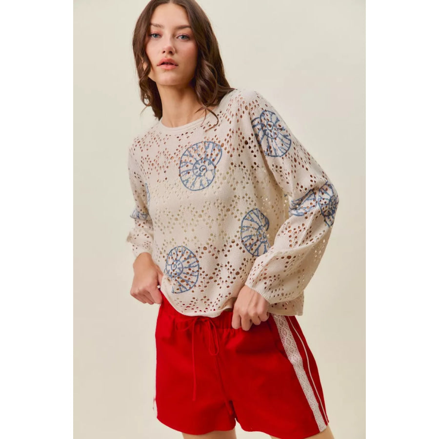 SO ME Seashell Lightweight Sweater Top Apparel and Accessories