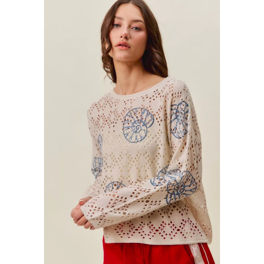 SO ME Seashell Lightweight Sweater Top Apparel and Accessories