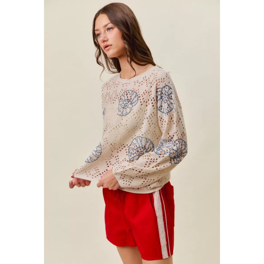 SO ME Seashell Lightweight Sweater Top Apparel and Accessories