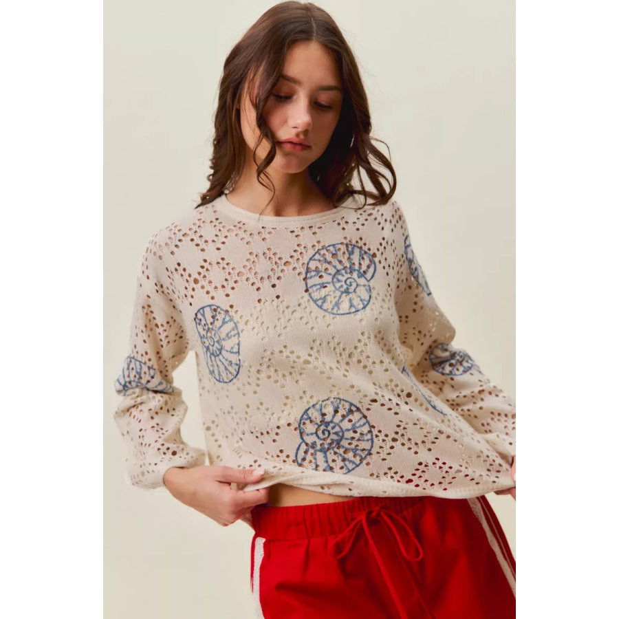 SO ME Seashell Lightweight Sweater Top Apparel and Accessories