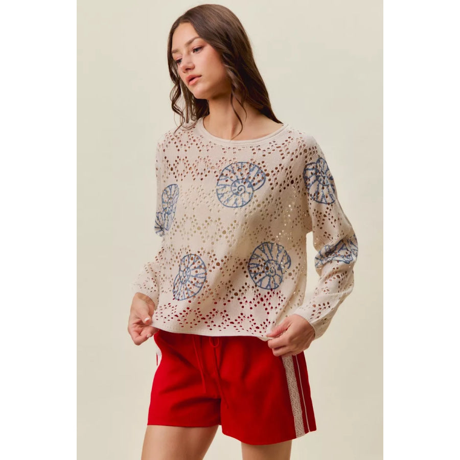 SO ME Seashell Lightweight Sweater Top Apparel and Accessories