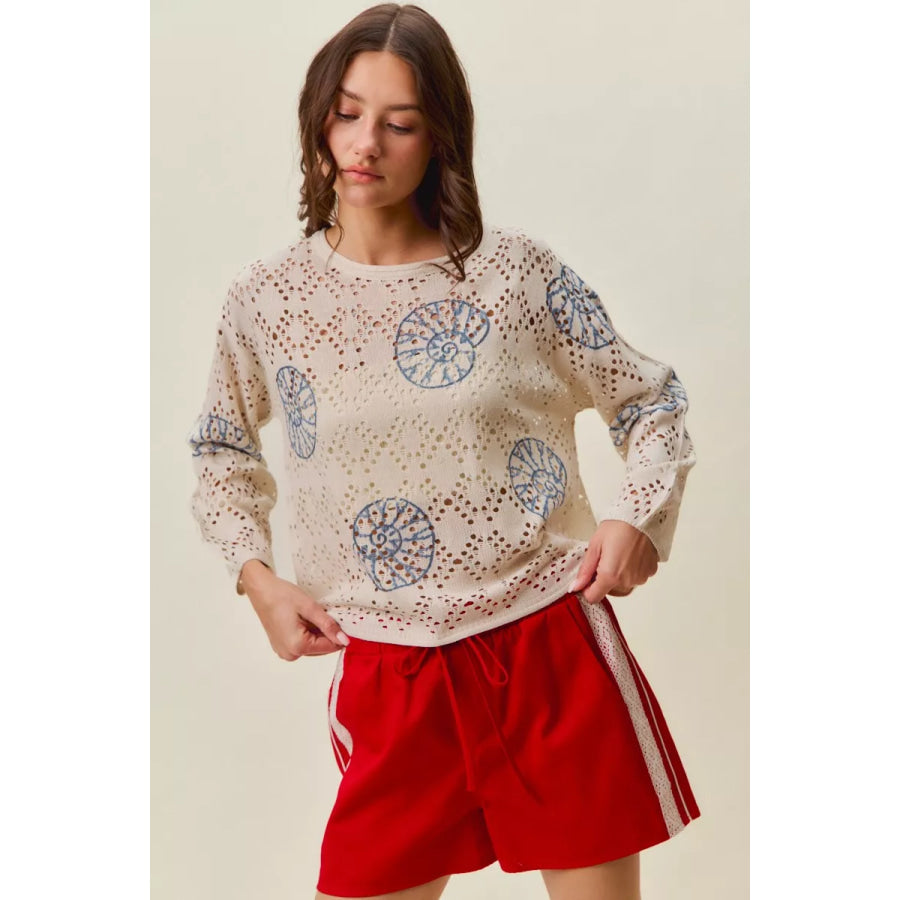 SO ME Seashell Lightweight Sweater Top Apparel and Accessories