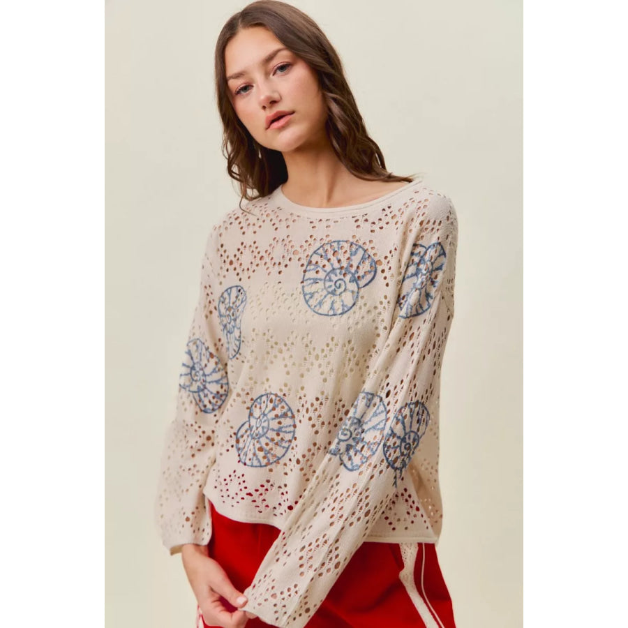 SO ME Seashell Lightweight Sweater Top Apparel and Accessories