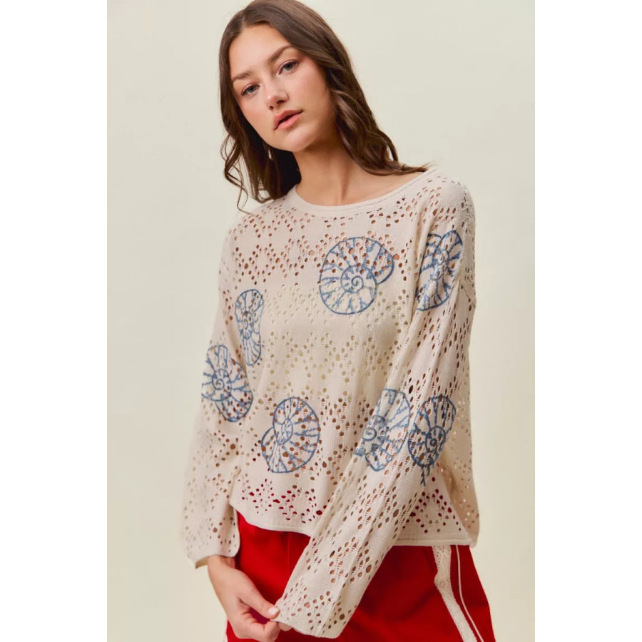 SO ME Seashell Lightweight Sweater Top Apparel and Accessories
