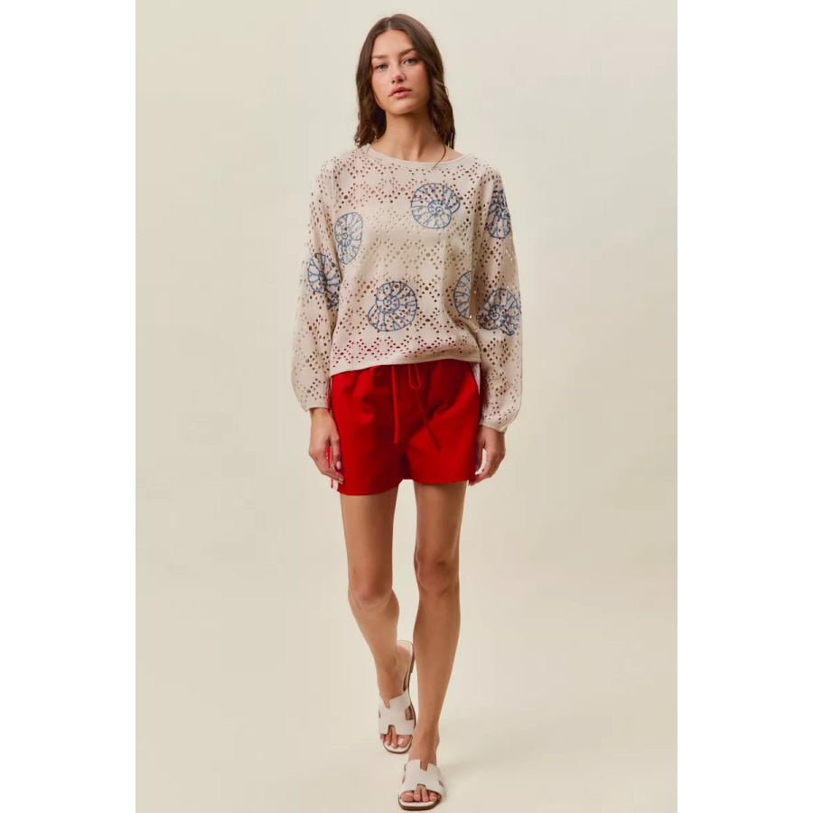 SO ME Seashell Lightweight Sweater Top Apparel and Accessories