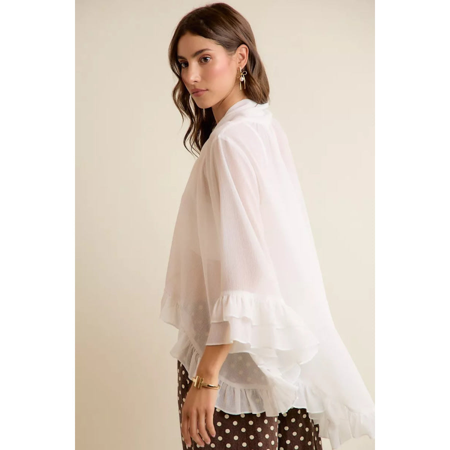 SO ME Sheer Ruffle Bell Sleeves Bow Tie Flowy Blouse Top WHITE / S Apparel and Accessories