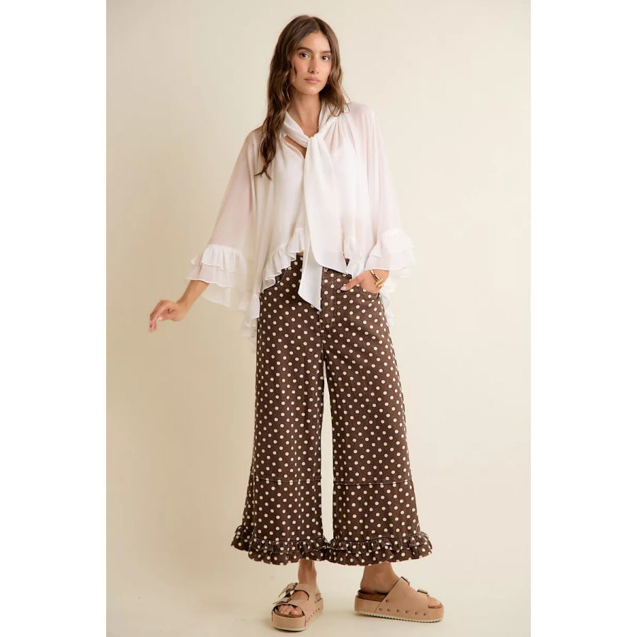 SO ME Sheer Ruffle Bell Sleeves Bow Tie Flowy Blouse Top Apparel and Accessories