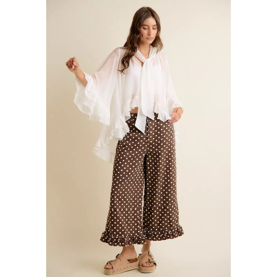 SO ME Sheer Ruffle Bell Sleeves Bow Tie Flowy Blouse Top Apparel and Accessories