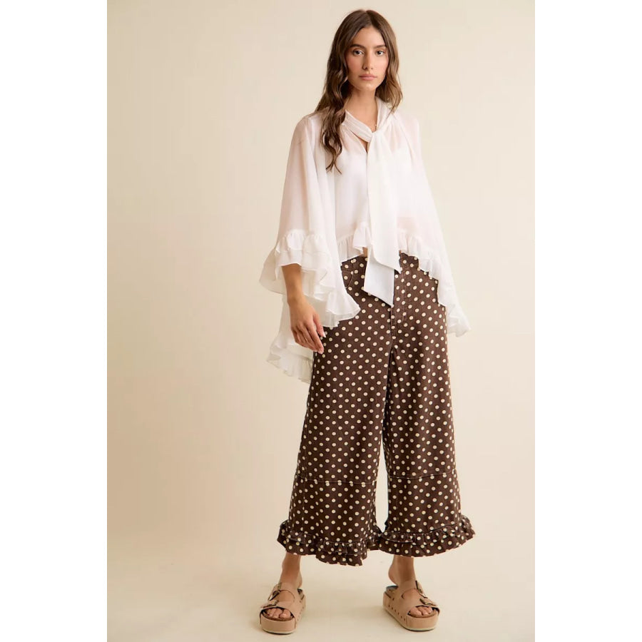 SO ME Sheer Ruffle Bell Sleeves Bow Tie Flowy Blouse Top Apparel and Accessories