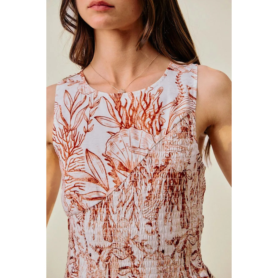SO ME Shell Print Smocked Fit And Flare Mini Lined Dress Apparel and Accessories