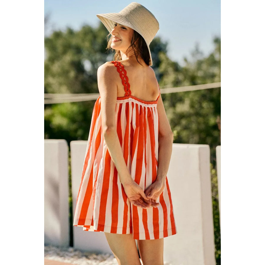 SO ME Stripe Cotton Scallop Side Pocket Lined Mini Dress Apparel and Accessories