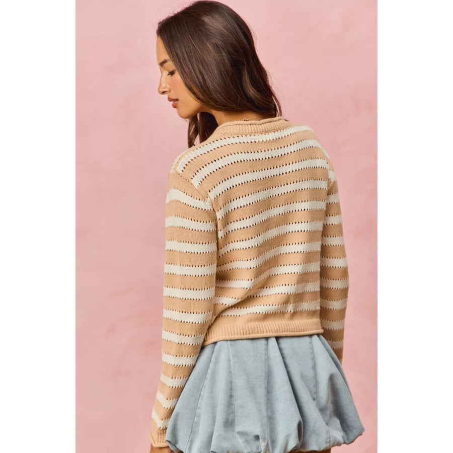 SO ME Stripe Long Sleeves Button Sweater Cardigan Apparel and Accessories