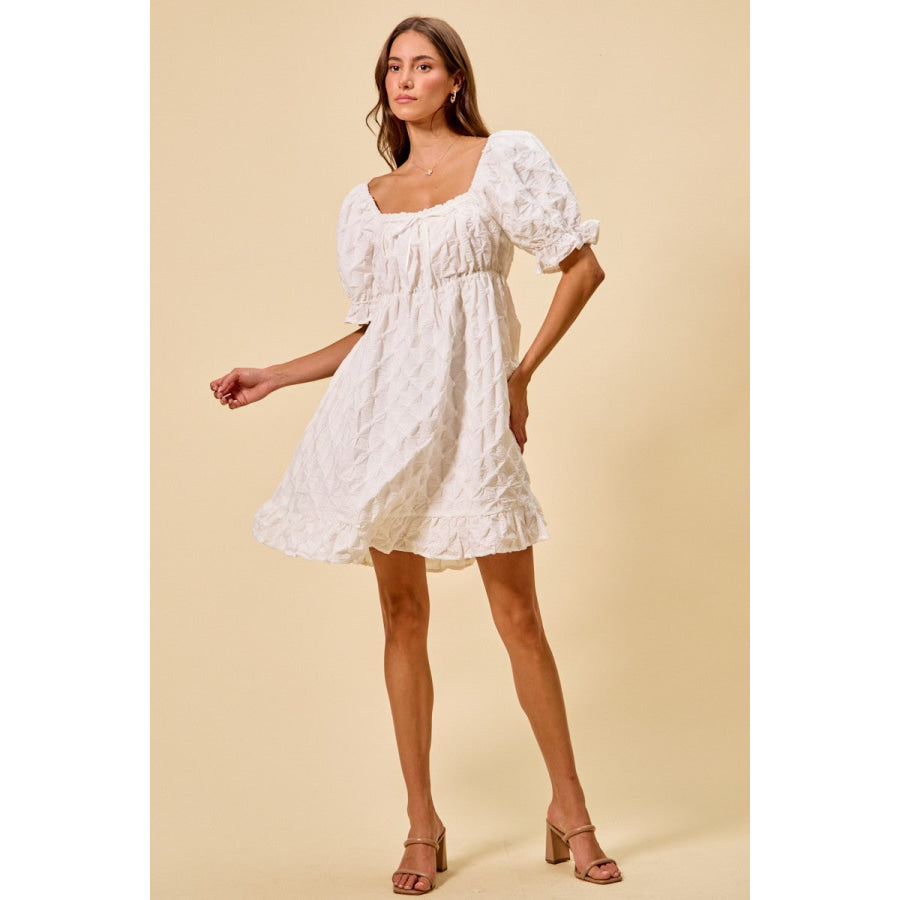 SO ME Texture Woven Ruching On Bust Mini Dress Apparel and Accessories